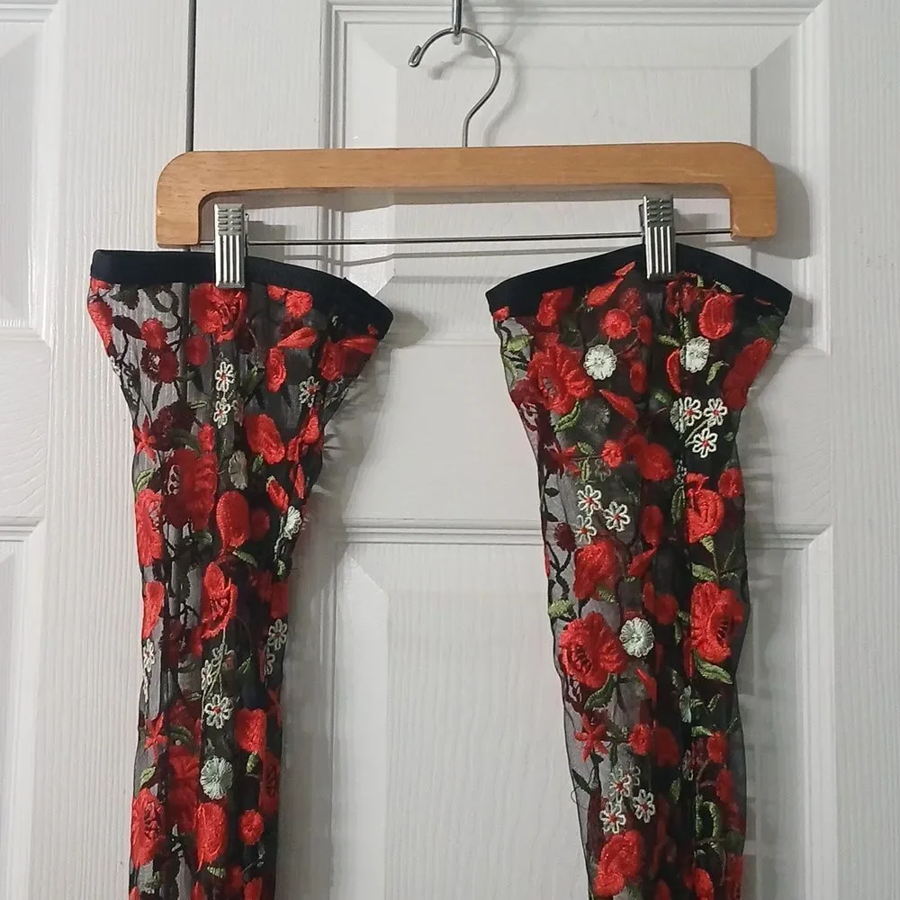 Design for Jacobies over the knee red black floral heeled boots  Sz 9 NWOT